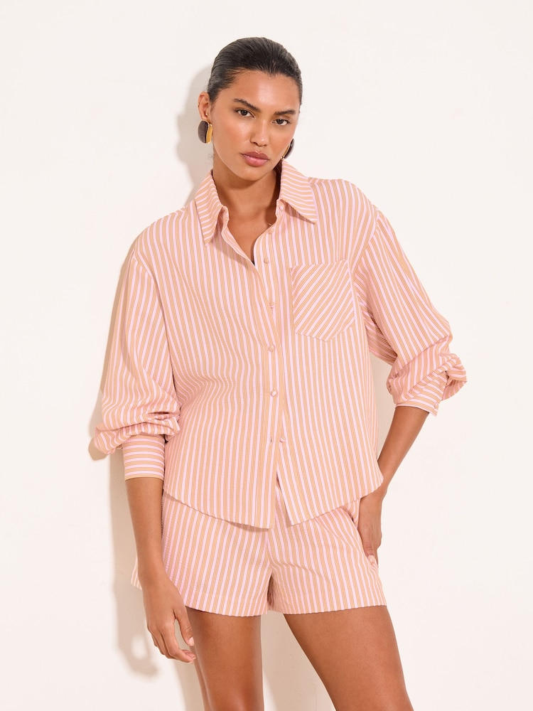 Lipsy Pink & Orange Striped Button Down Shirt - Image 1 of 5