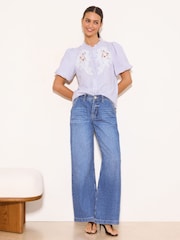 Lipsy Lilac Stripe Lace Detail Puff Sleeve Top - Image 3 of 4