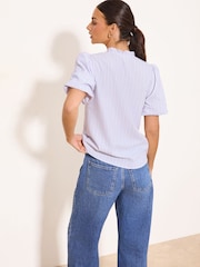 Lipsy Lilac Stripe Lace Detail Puff Sleeve Top - Image 4 of 4