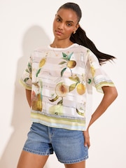 Lipsy White Lemon Print Satin Front T-Shirt - Image 2 of 5