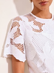 Lipsy White Floral Crochet T-Shirt - Image 2 of 4
