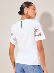 Lipsy White Floral Crochet T-Shirt - Image 4 of 4