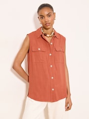 Lipsy Rust Brown Sleeveless Utility Shirt - Image 1 of 4