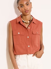 Lipsy Rust Brown Sleeveless Utility Shirt - Image 3 of 4