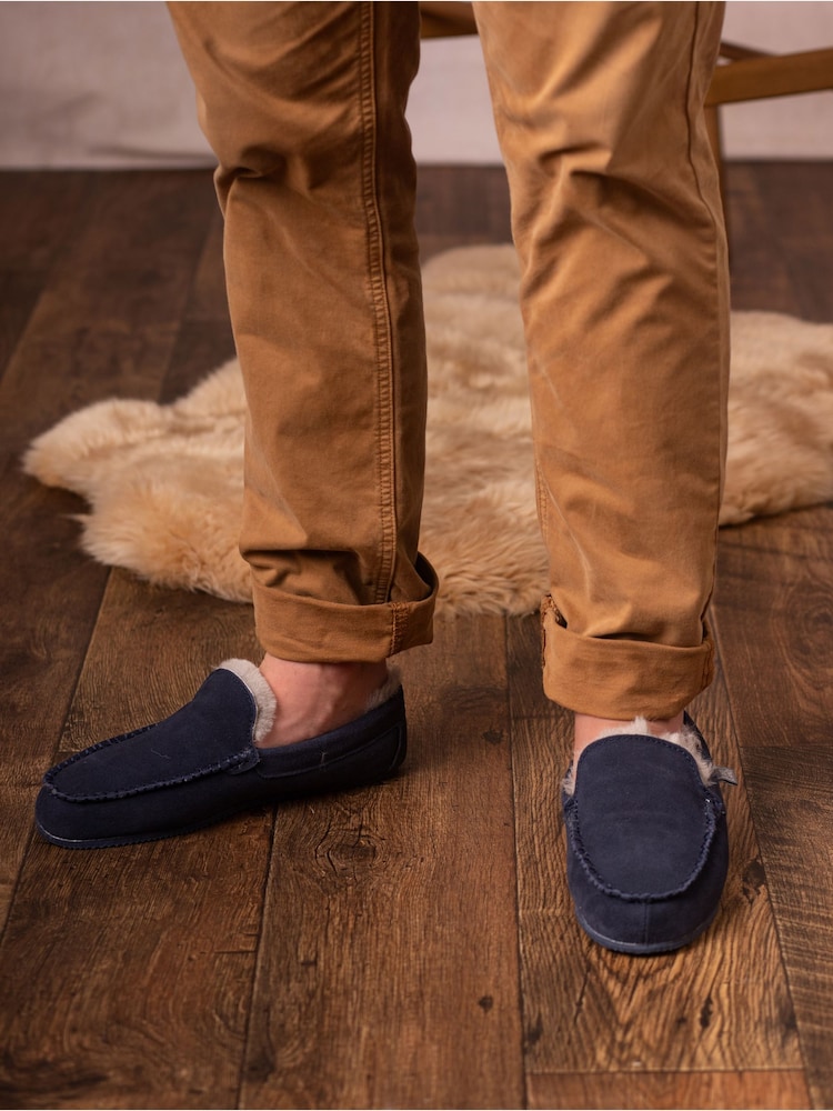 Lakeland Leather Blue Sheepskin Slip-On Moccasins Slippers - Image 1 of 6 Lakeland Leather Blue Sheepskin Slip-On Moccasins Slippers - Image 1 of 6