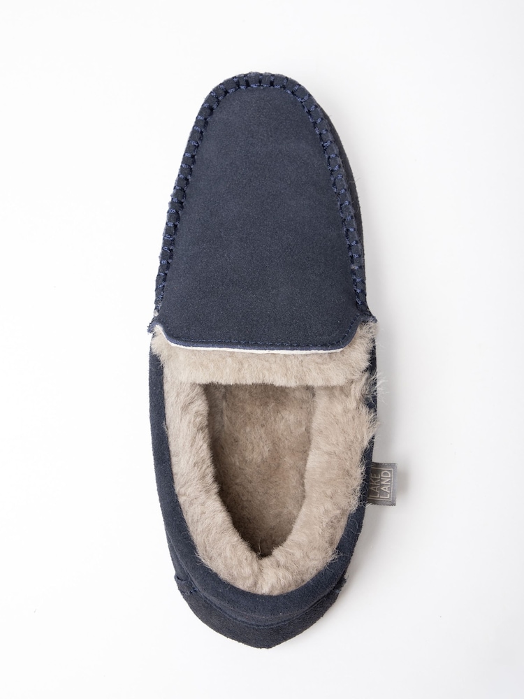 Mens Loafer Slippers Blue Suede Shearling Moc Toe New Alpine Swiss Moccasin Slipper Genuine Suede and Faux  main image 4