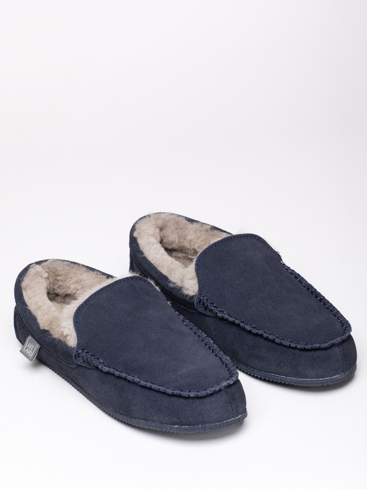Buy Lakeland Leather Blue Mens Sheepskin Slip-On Moccasins  display picture 2