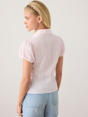 Pink/White Stripe Short Sleeve Button Front Top - Image 4 of 5