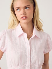 Pink/White Stripe Short Sleeve Button Front Top - Image 5 of 5