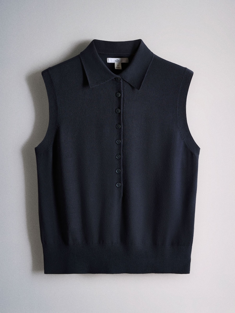 The Set 2 Pack Knitted Sleeveless Polo Vests Navy Blue/Cream - Image 2 of 5