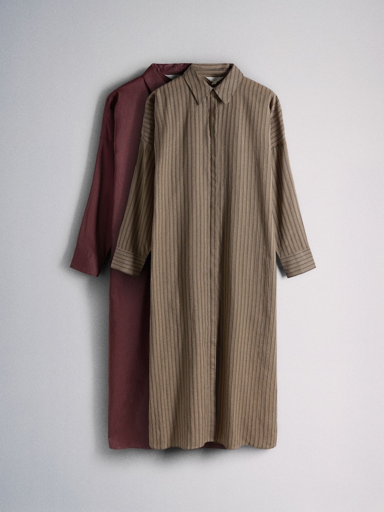 The Set 2 Pack Maxi Cotton Beach Shirt Dresses Burgundy Red/Mink Brown - Image 1 of 5