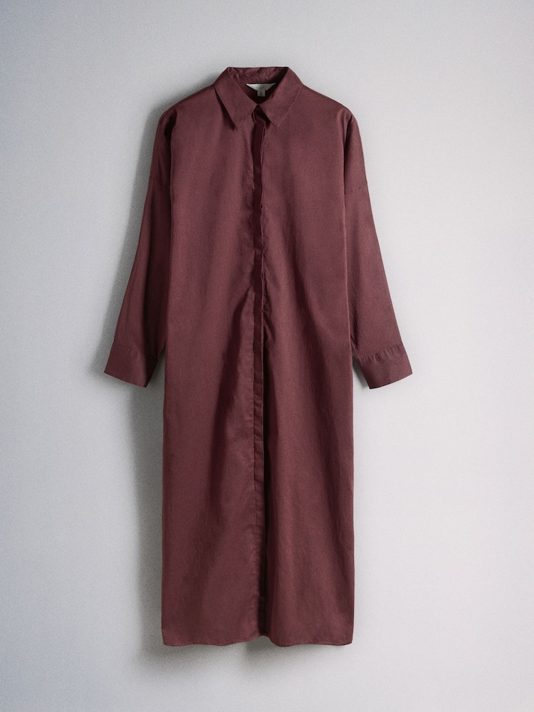 cotton shirt dresses Blue Stripe Cotton Pleated Midi Dress - Shirt Dresses