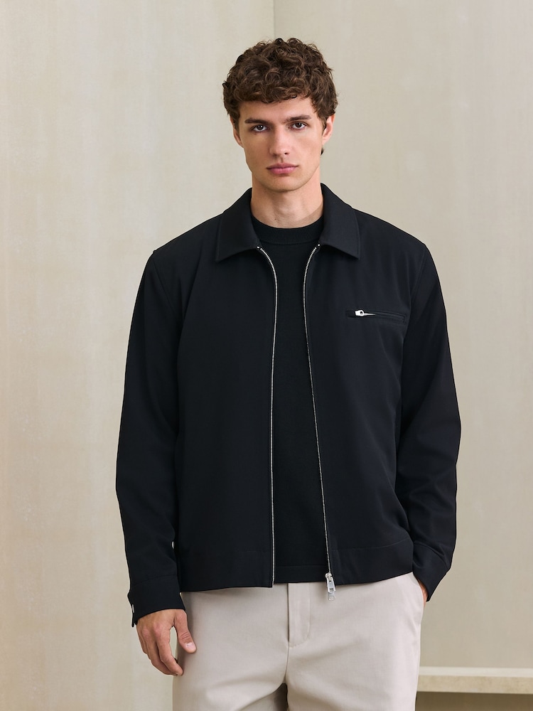 Black Regular Fit Motionflex Smart Twill Zip Shacket - Image 1 of 8