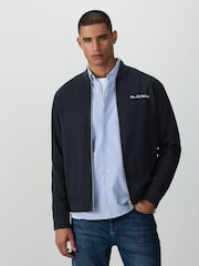 Navy Blue Embroidered Smart Bomber Jacket - Image 1 of 10