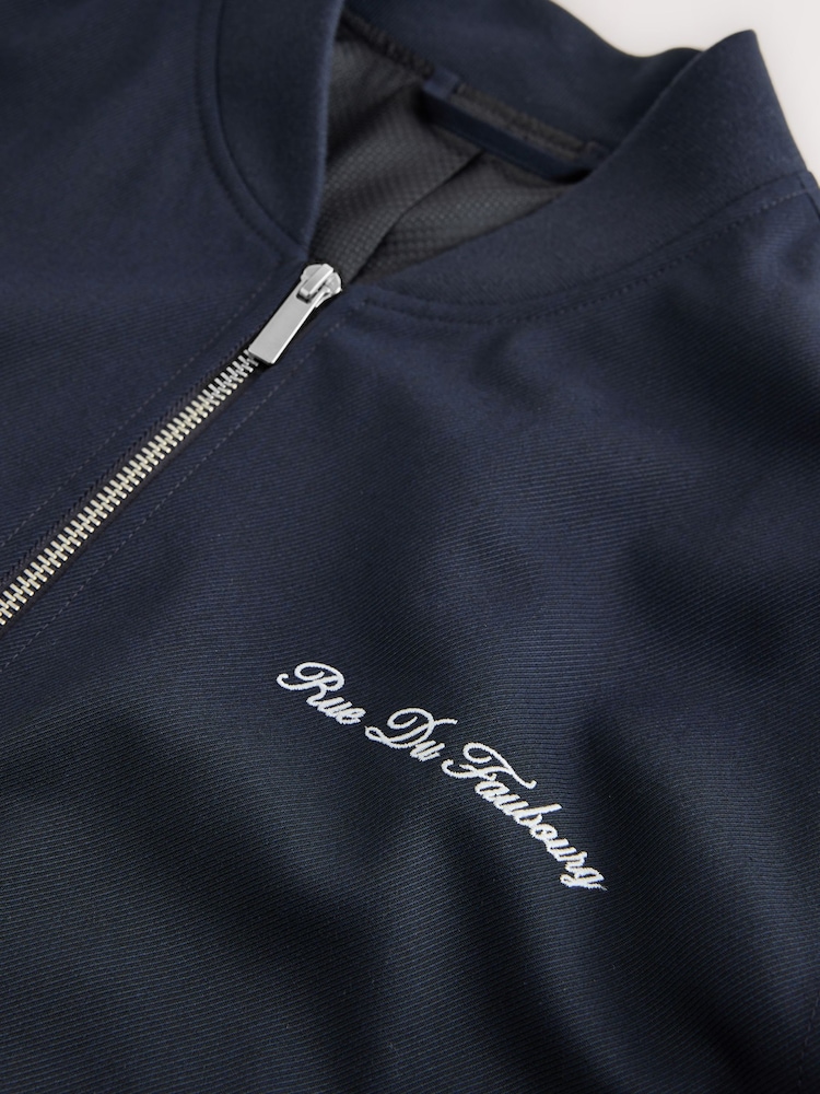 Navy Blue Embroidered Smart Bomber Jacket - Image 10 of 10