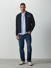 Navy Blue Embroidered Smart Bomber Jacket - Image 3 of 10