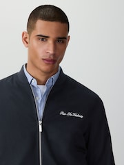 Navy Blue Embroidered Smart Bomber Jacket - Image 4 of 10