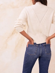 Lipsy White Cable Knitted Fringe Detail Long Sleeves Crew Neck Jumper - Image 3 of 4