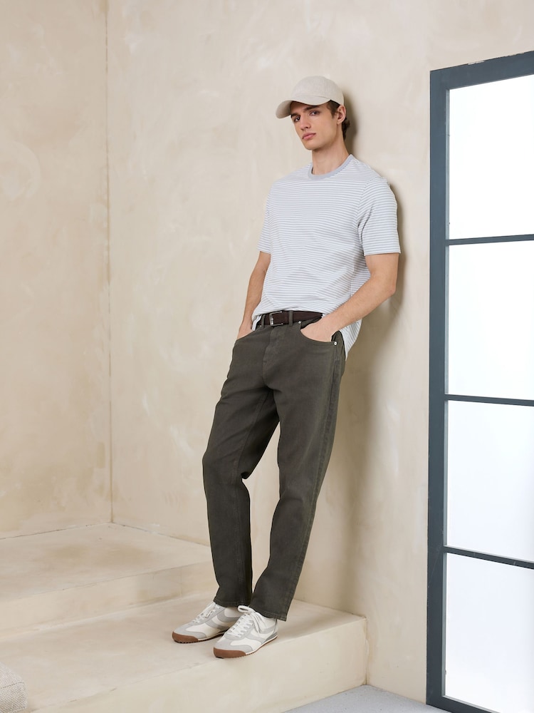 Khaki Green Slim Fit Belted Jeans - Image 2 of 5 Khaki Green Slim Fit Belted Jeans - Image 2 of 5