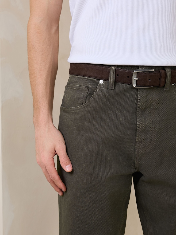 Khaki Green Slim Fit Belted Jeans - Image 5 of 5 Khaki Green Slim Fit Belted Jeans - Image 5 of 5