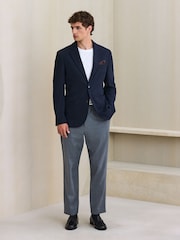 Navy Blue Slim Fit Textured Jersey Blazer - Image 2 of 14