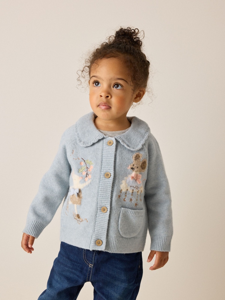 Blue Rabbit and Mouse Collar Cardigan (3mths-7yrs) - Image 1 of 9