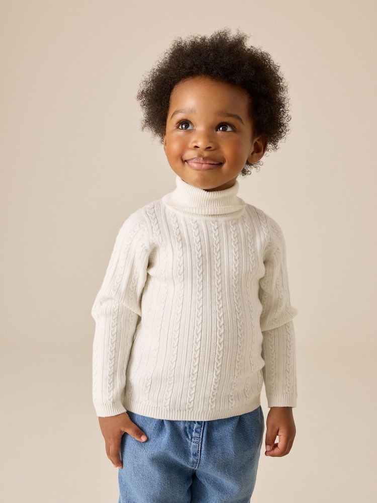 White Roll Neck Jumper (3mths-10yrs) - Image 1 of 8 White Roll Neck Jumper (3mths-10yrs) - Image 1 of 8