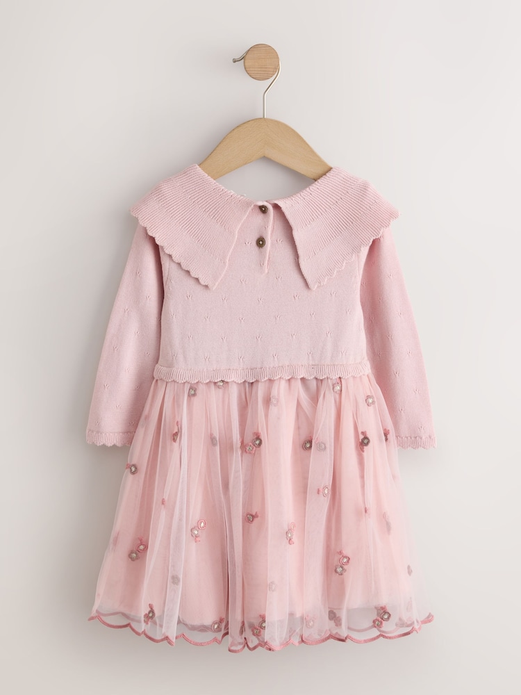 Pink Occassion Bow Collar Dress (3mths-10yrs) - Image 2 of 4