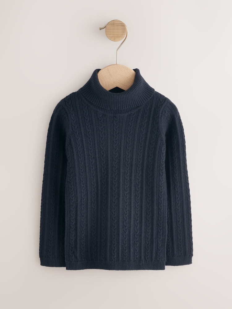 Navy Roll Neck Jumper (3mths-10yrs) - Image 1 of 4 Navy Roll Neck Jumper (3mths-10yrs) - Image 1 of 4