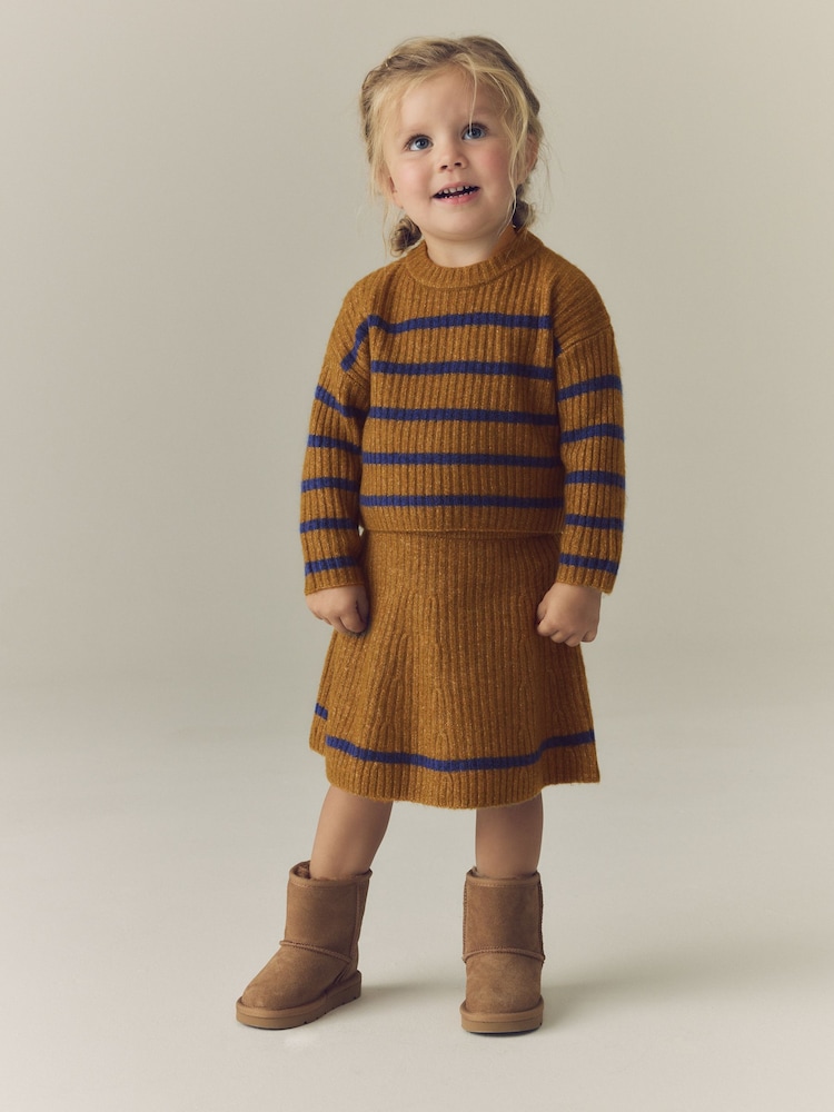Brown and Blue Stripe Rib Skirt Set (3mths-7yrs) - Image 1 of 8 Brown and Blue Stripe Rib Skirt Set (3mths-7yrs) - Image 1 of 8