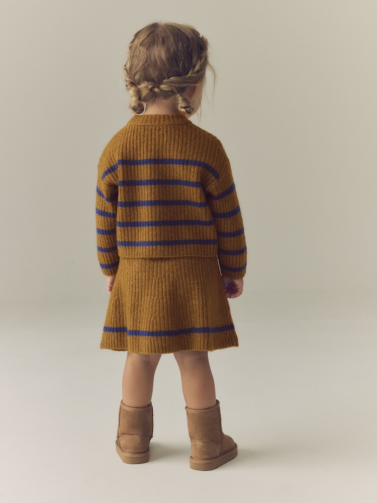 Brown and Blue Stripe Rib Skirt Set (3mths-7yrs) - Image 2 of 8 Brown and Blue Stripe Rib Skirt Set (3mths-7yrs) - Image 2 of 8