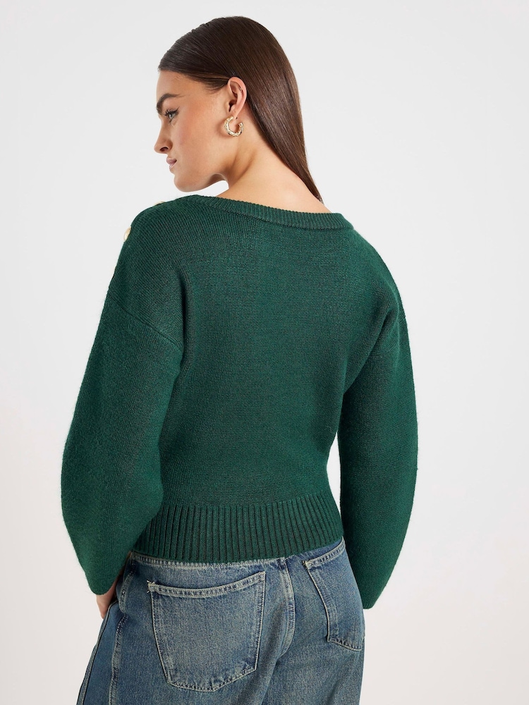 River Island Green Structured Sleeve Cardigan - Image 2 of 4 River Island Green Structured Sleeve Cardigan - Image 2 of 4