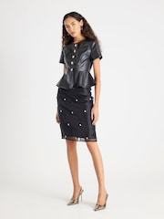 River Island Black Faux Leather Button Detail Peplum Top - Image 1 of 4