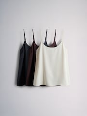 The Set 3 Pack Satin Cami Vests Berry Red/Navy Blue/Cream - Image 1 of 6