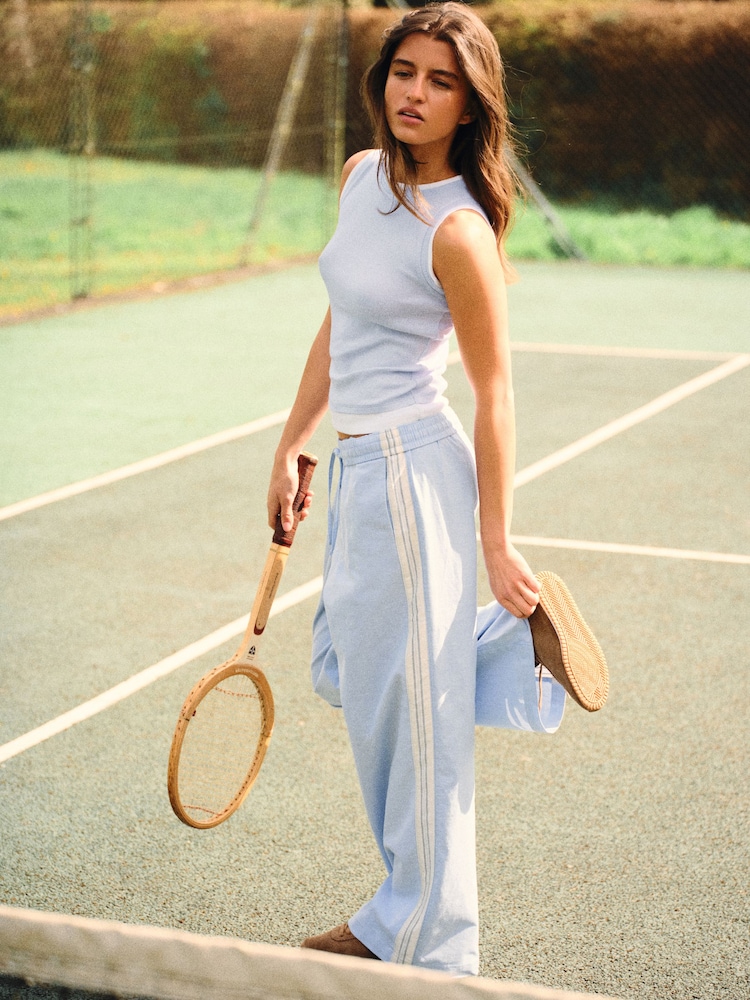 The Set 2 Pack Pull On Wide Leg Stripe Trousers Pale Blue/Cream Stripe - Image 1 of 9