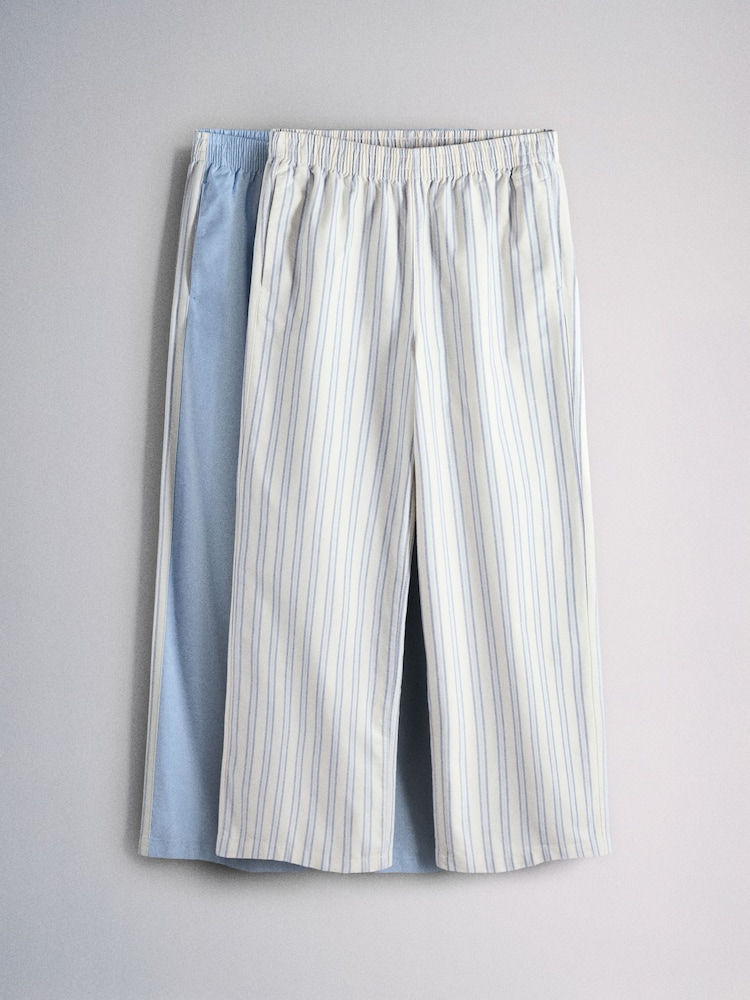 The Set 2 Pack Pull On Wide Leg Stripe Trousers Pale Blue/Cream Stripe - Image 2 of 9