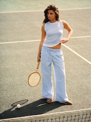 The Set 2 Pack Pull On Wide Leg Stripe Trousers Pale Blue/Cream Stripe - Image 5 of 9
