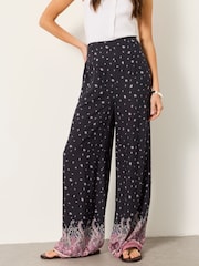 FatFace Zelda Black Paisley Palazzo Trousers - Image 1 of 7