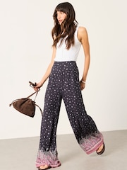 FatFace Zelda Black Paisley Palazzo Trousers - Image 4 of 7