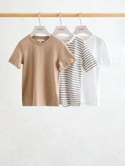 Reiss Stone/Brown Stripe/White Bless 3 Pack 3-9 yrs 3 Pack Cotton Crew-Neck T-Shirts - Image 2 of 3