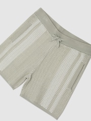 Reiss Sage/White Rudy Cotton Textured-Knit Striped Shorts - Image 3 of 3