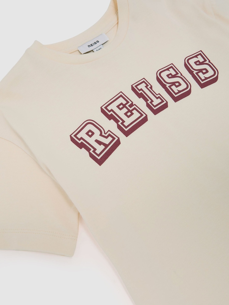 Reiss Off White/Brick Leonard Cotton Logo-Print Oversize T-Shirt - Image 1 of 4