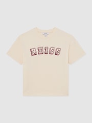 Reiss Off White/Brick Leonard Cotton Logo-Print Oversize T-Shirt - Image 2 of 4