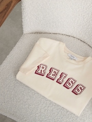 Reiss Off White/Brick Leonard Cotton Logo-Print Oversize T-Shirt - Image 3 of 4