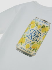 Reiss Pale Blue Barrett 13-14 yrs Monogram Citrus-Print Relaxed T-Shirt - Image 1 of 3