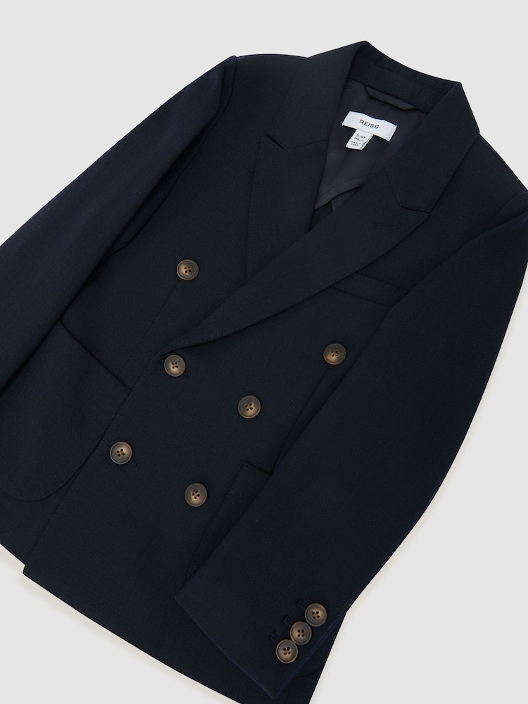 Reiss Navy Belmont J 13-14 yrs Double-Breasted Textured Blazer With Wool - Image 1 of 3 Reiss Navy Belmont J 13-14 yrs Double-Breasted Textured Blazer With Wool - Image 1 of 3