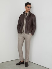 Reiss Oatmeal Brown Epsom Linen-Wool Single-Breasted Check Blazer Tailored-Fit - Image 5 of 5