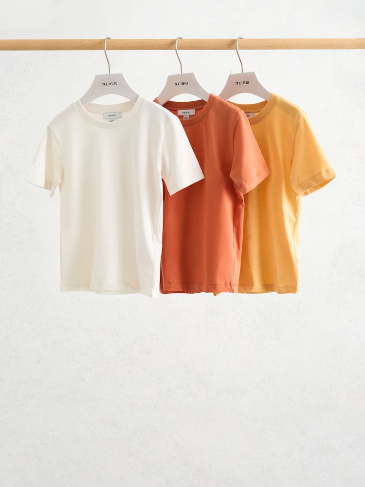 Reiss Yellow/Orange/Off White Bless 3 Pack 9-13 yrs 3 Pack Cotton Crew-Neck T-Shirts - Image 1 of 3