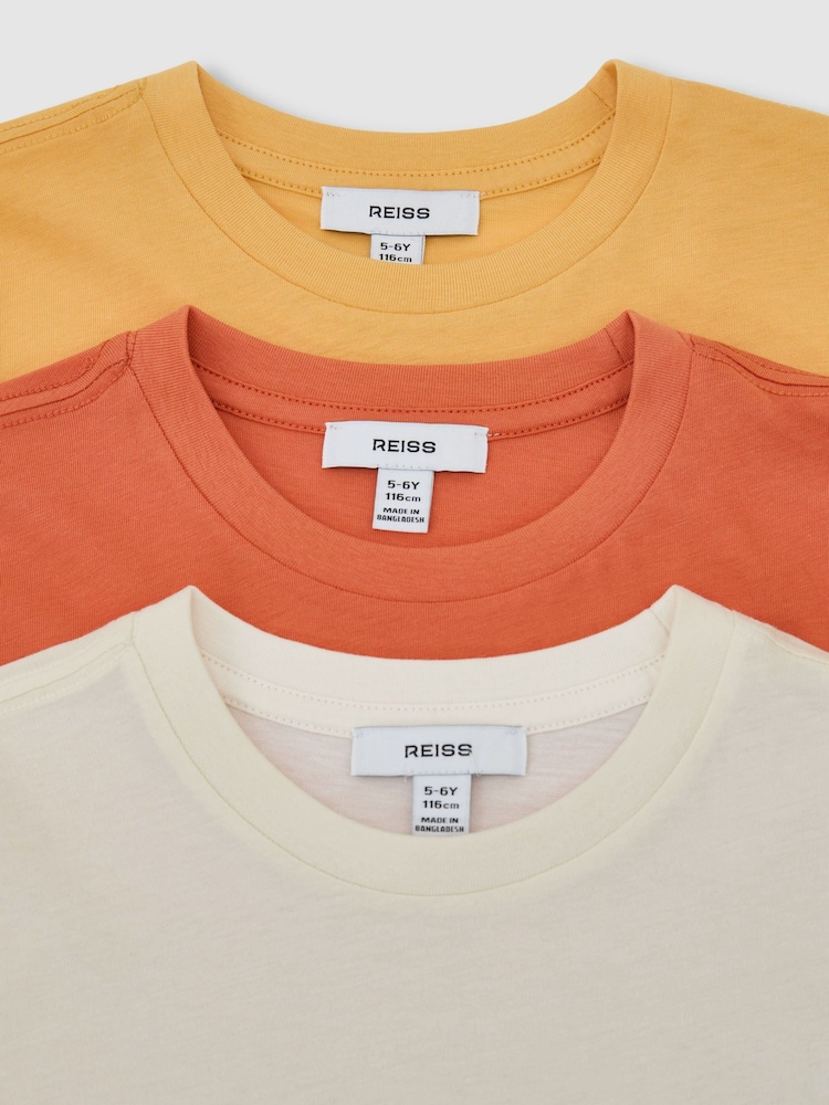 Reiss Yellow/Orange/Off White Bless 3 Pack 9-13 yrs 3 Pack Cotton Crew-Neck T-Shirts - Image 3 of 3