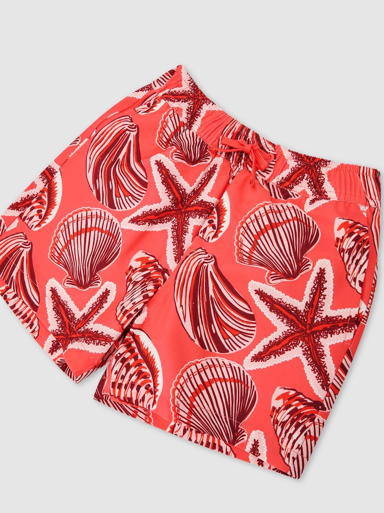 Reiss Coral Cliff 13-14 yrs Printed Drawstring Swim Shorts - Image 1 of 3